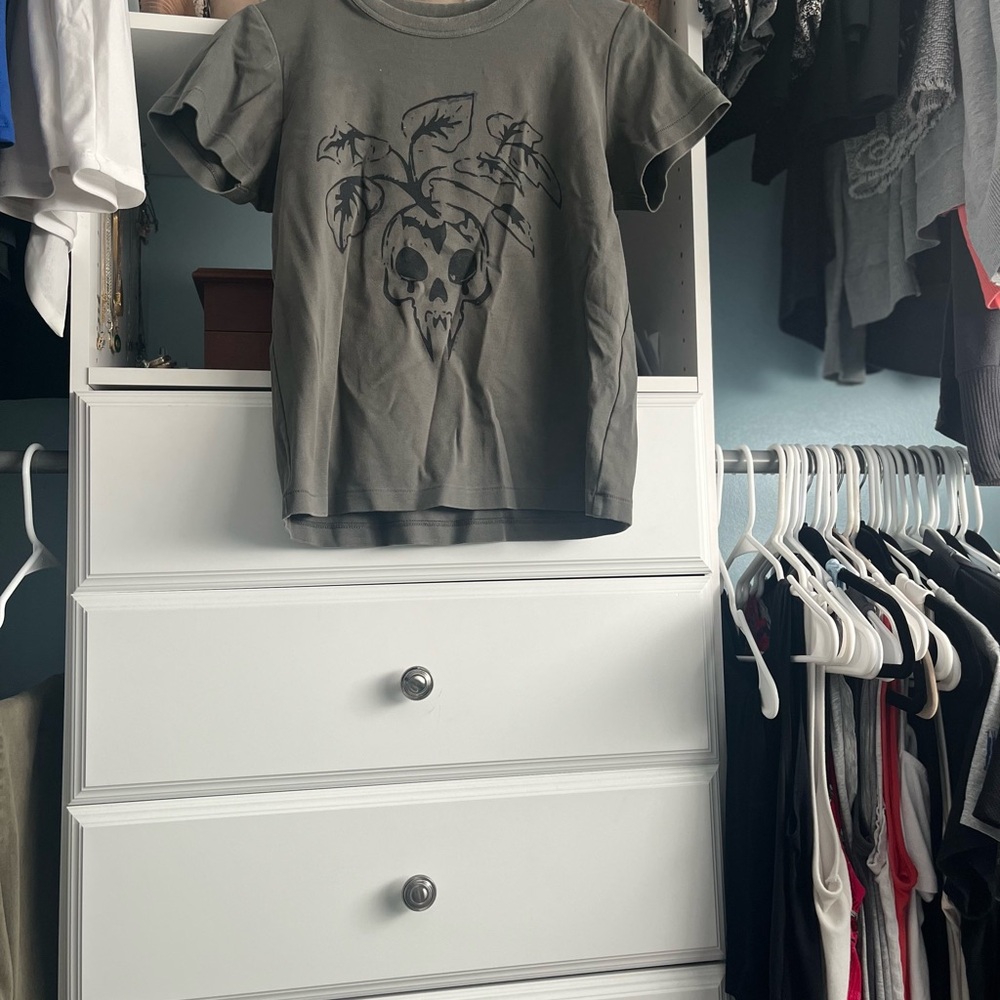 Unique hand screen printed grey green shirt